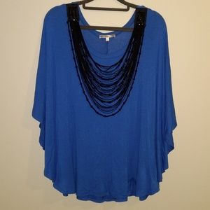 Collective Concepts Batwing Top Blue Black Beads L
